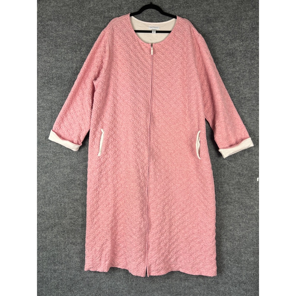 Carole Hochman Pink Quilted Robe 2X Cottagecore Grannycore Full Zip Midi